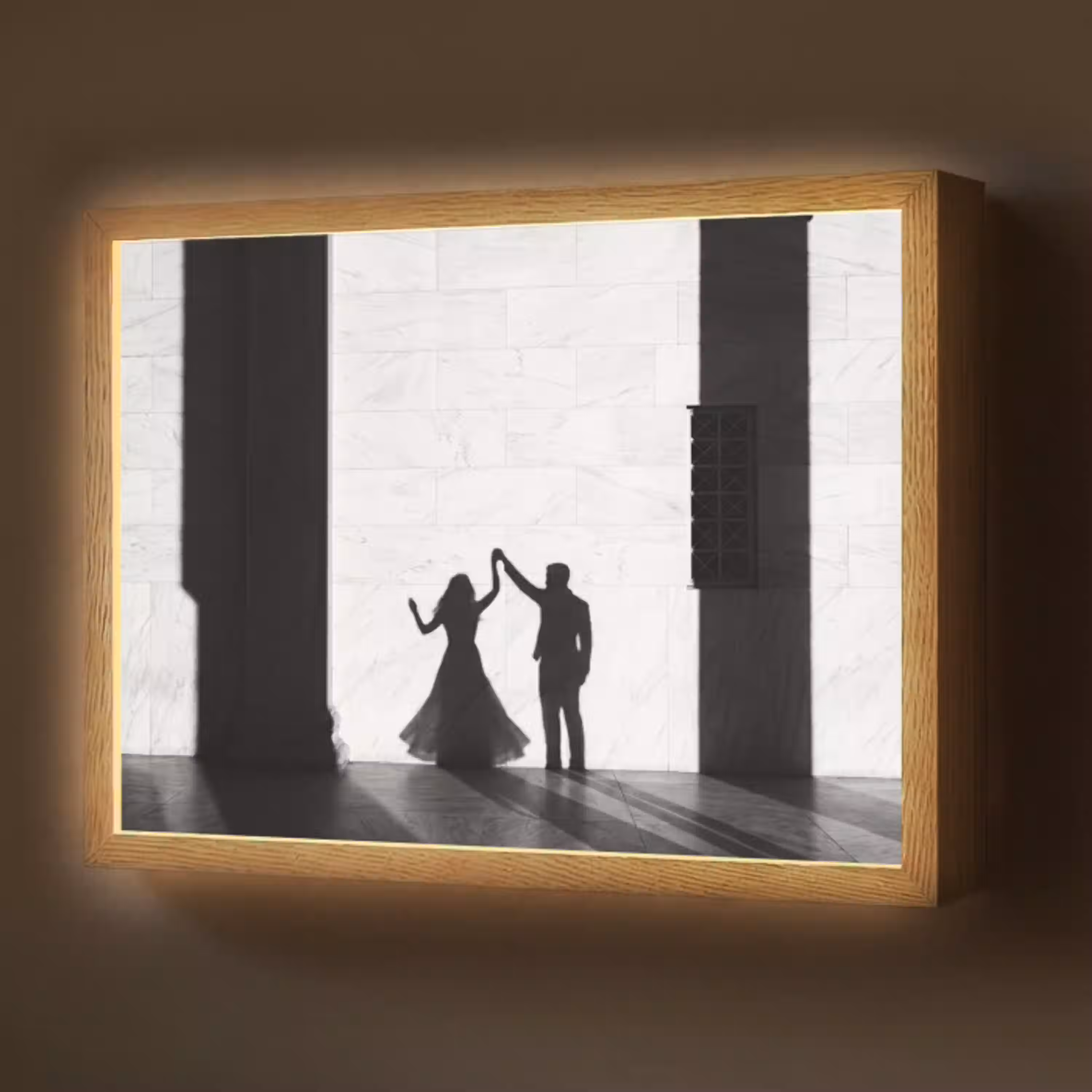 Mensen - Schaduw - Dans - Zwart-wit - Liefde Light Box met batterij (Wandlamp) middel -z3d_website