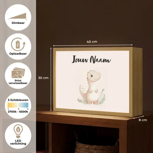 Dinosaurus - Pastel - Bladeren Light Box met batterij (Wandlamp kind) middel -USP_websiteoverzichtNL