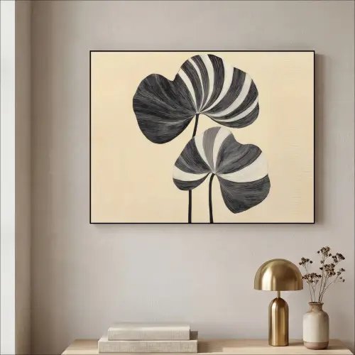 Zwart - Bladeren - Strepen - Minimalistisch Textielframe zwart klein -sfeer2
