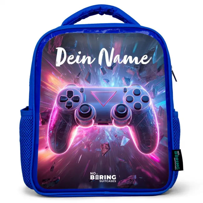 Kinderrucksack mit Namen - Blau - Controller - Neon - Spiel