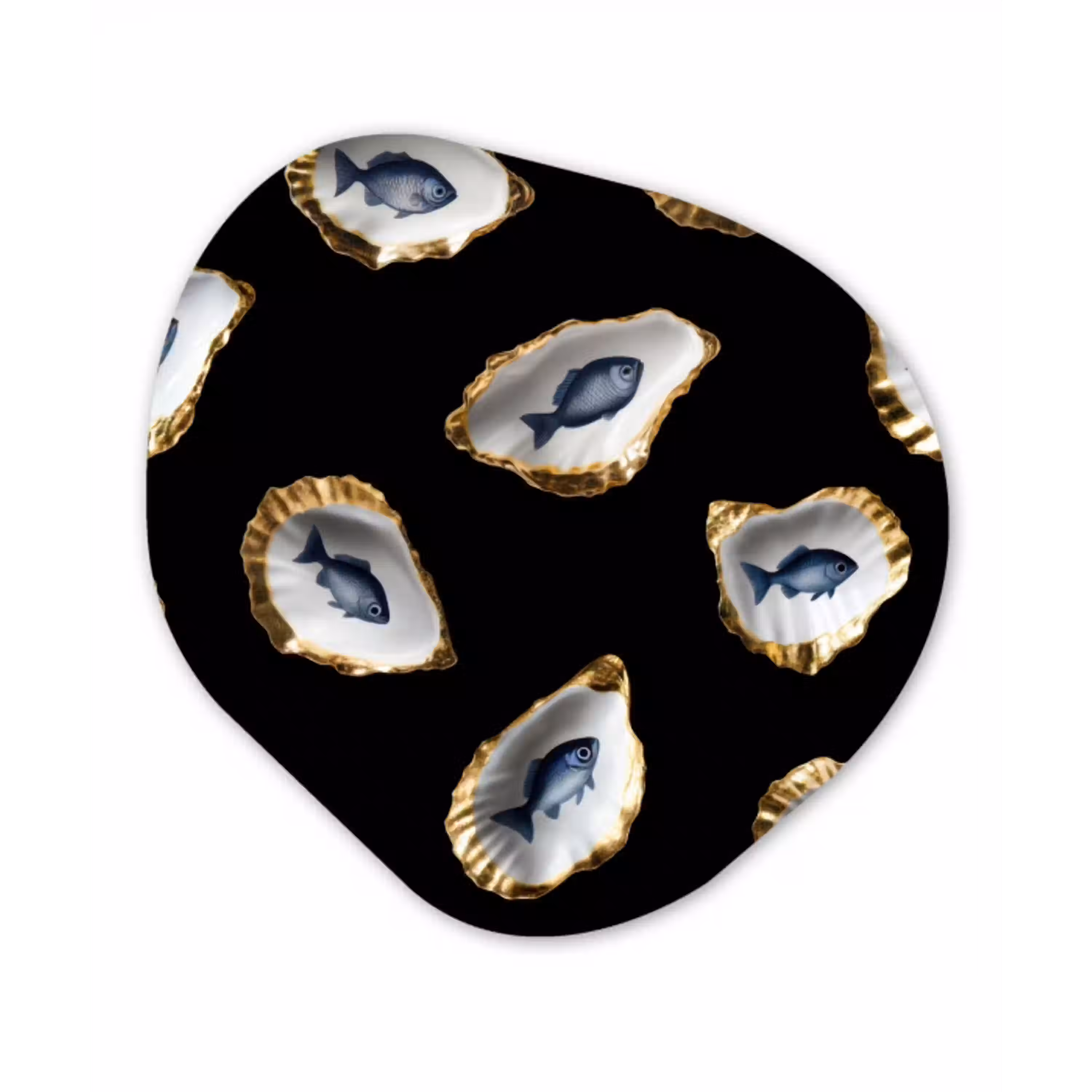 Oesters - Vissen - Blauw - Goud Wandcirkel Organisch Plexiglas middel -3d