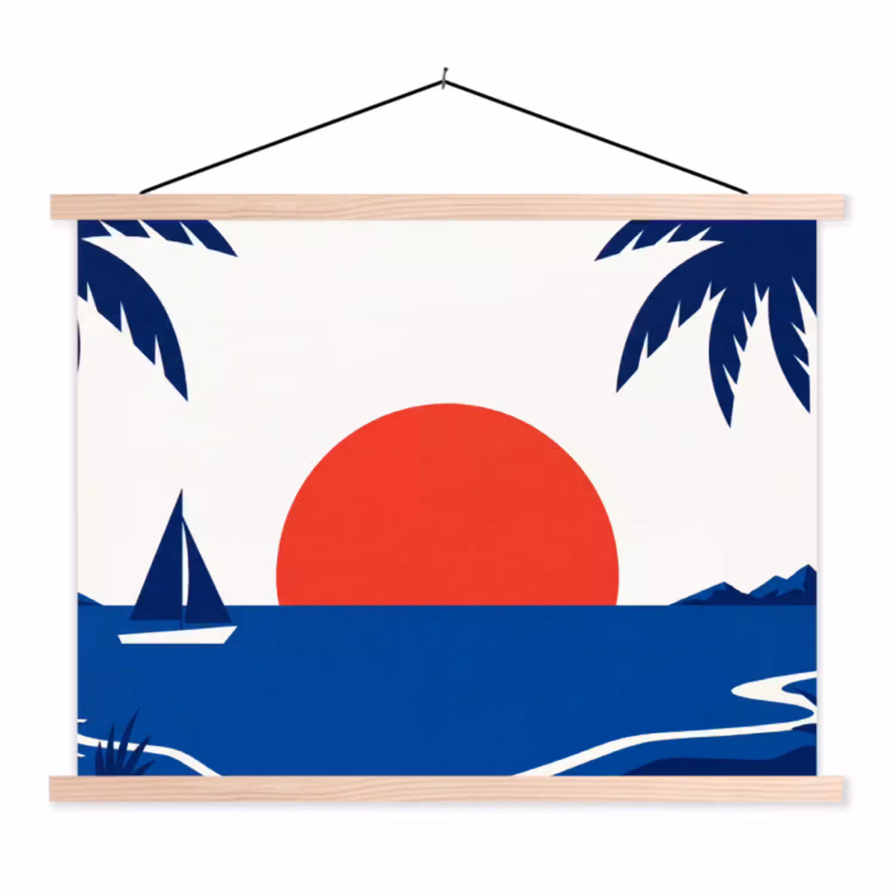 Zonsondergang - Zee - Palmboom - Tropisch - Modern textielposter latten blank klein -3d