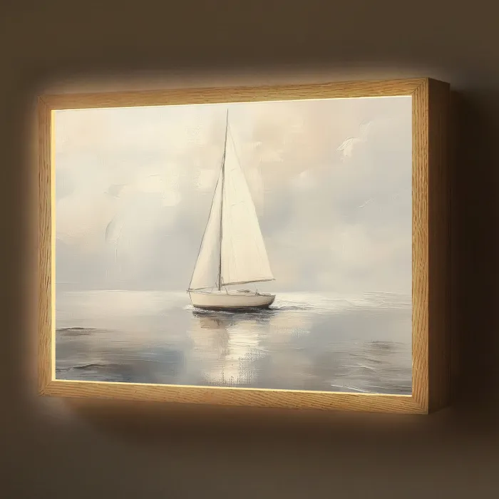 Zeilschip - Zee - Bewolkt Light Box met batterij (Wandlamp) middel -z3d_website