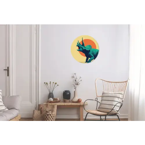 Triceratops - Cirkel - Oranje - Hoorns Wandcirkel aluminium klein -woonkamer
