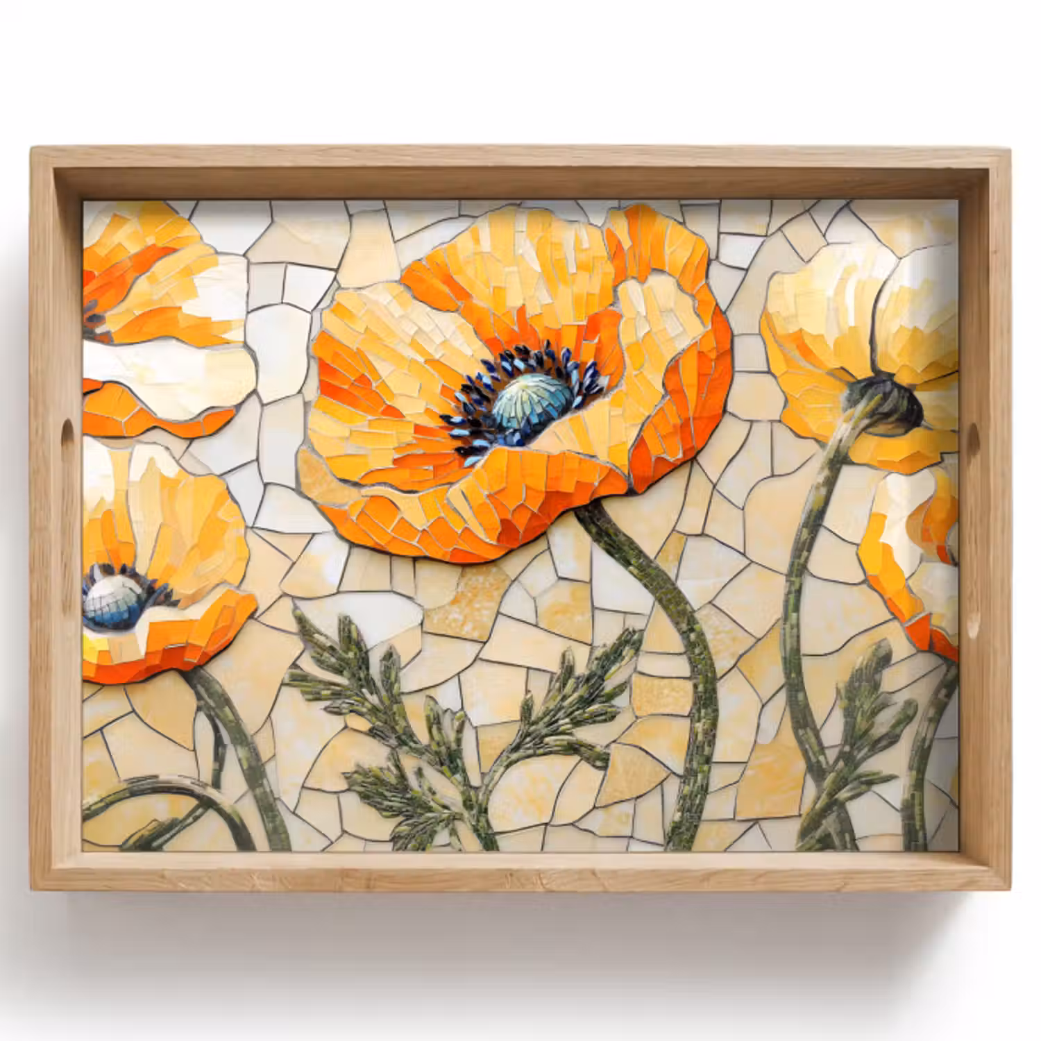 Dienblad - Klaprozen - Oranje - Mozaïek - Bladeren