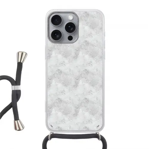 Lichtgrijs - Ruw - Subtiel Hoesje iPhone 16 Pro Max met koord klein 804 -3d
