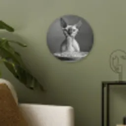 Sphynx - Kat - Dieren - Humor - Spaghetti - Zwart Wit Akoestische PET Vilt - Rond klein -sfeer2