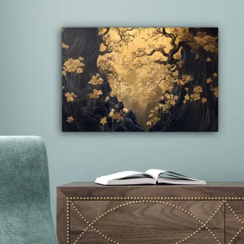 Bloemen - Takken - Goud - Sierlijk canvas 2cm klein -sfeer4