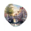 Brug - Stad - Huizen - Boot Wandcirkel Organisch Plexiglas middel -3d