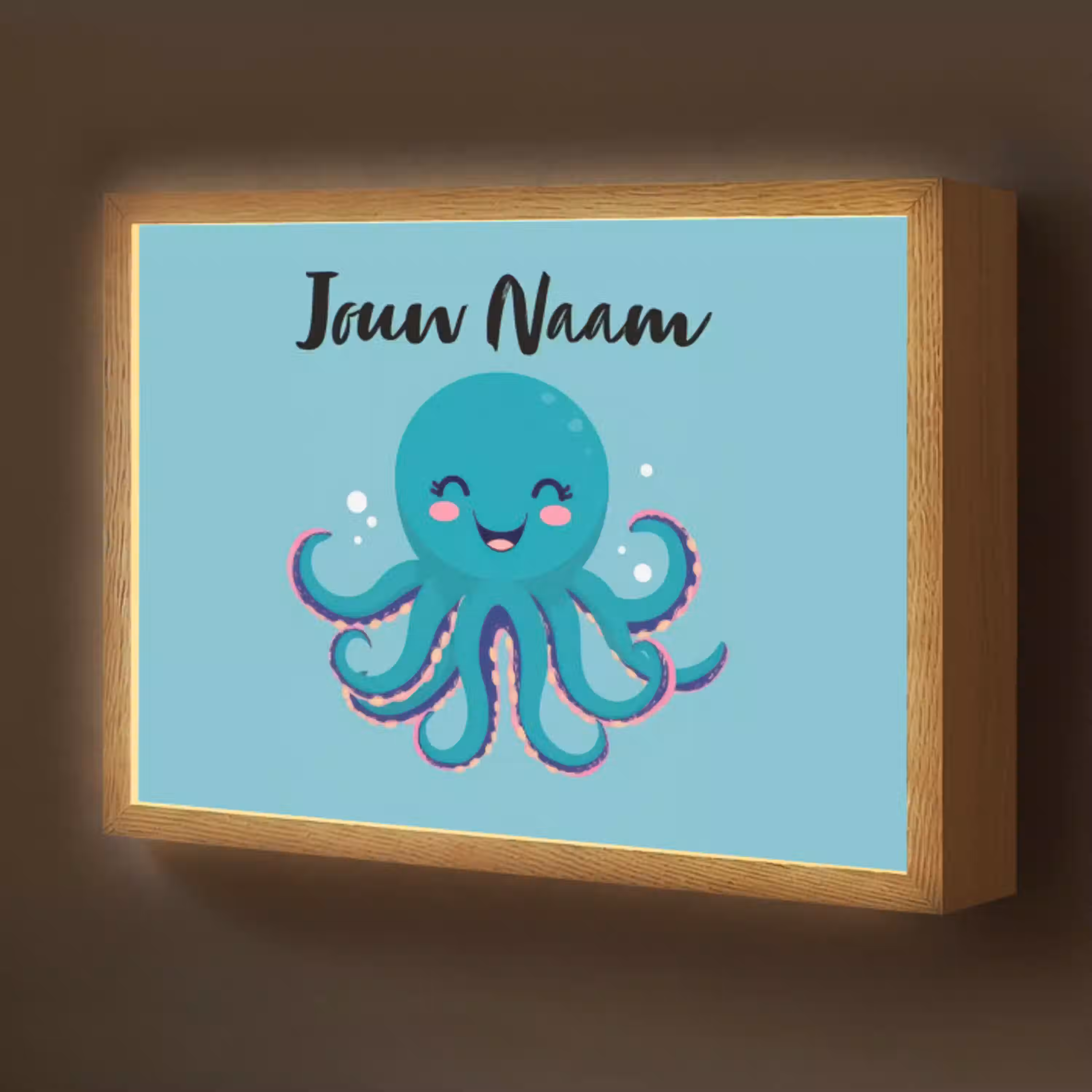 Octopus - Blauw - Gezicht Light Box met batterij (Wandlamp kind) middel -z3d_website