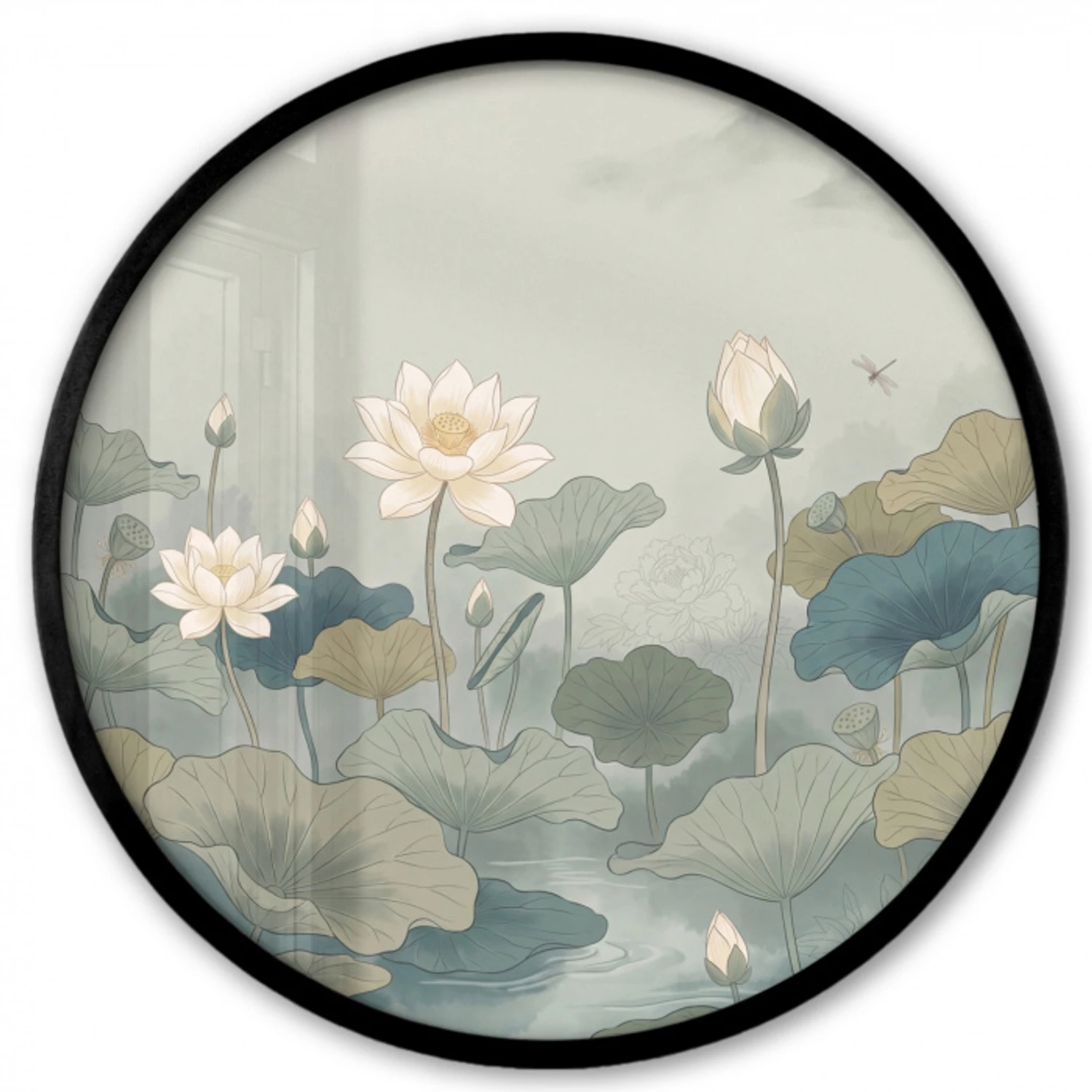 Lotus - Bloemen - Groen Fotolijst rond zonder passe partout klein -3d