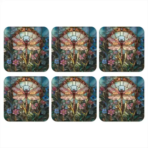 Libelle - Mozaïek - Bloemen - Kleurrijk onderzetter kurk middel -3d