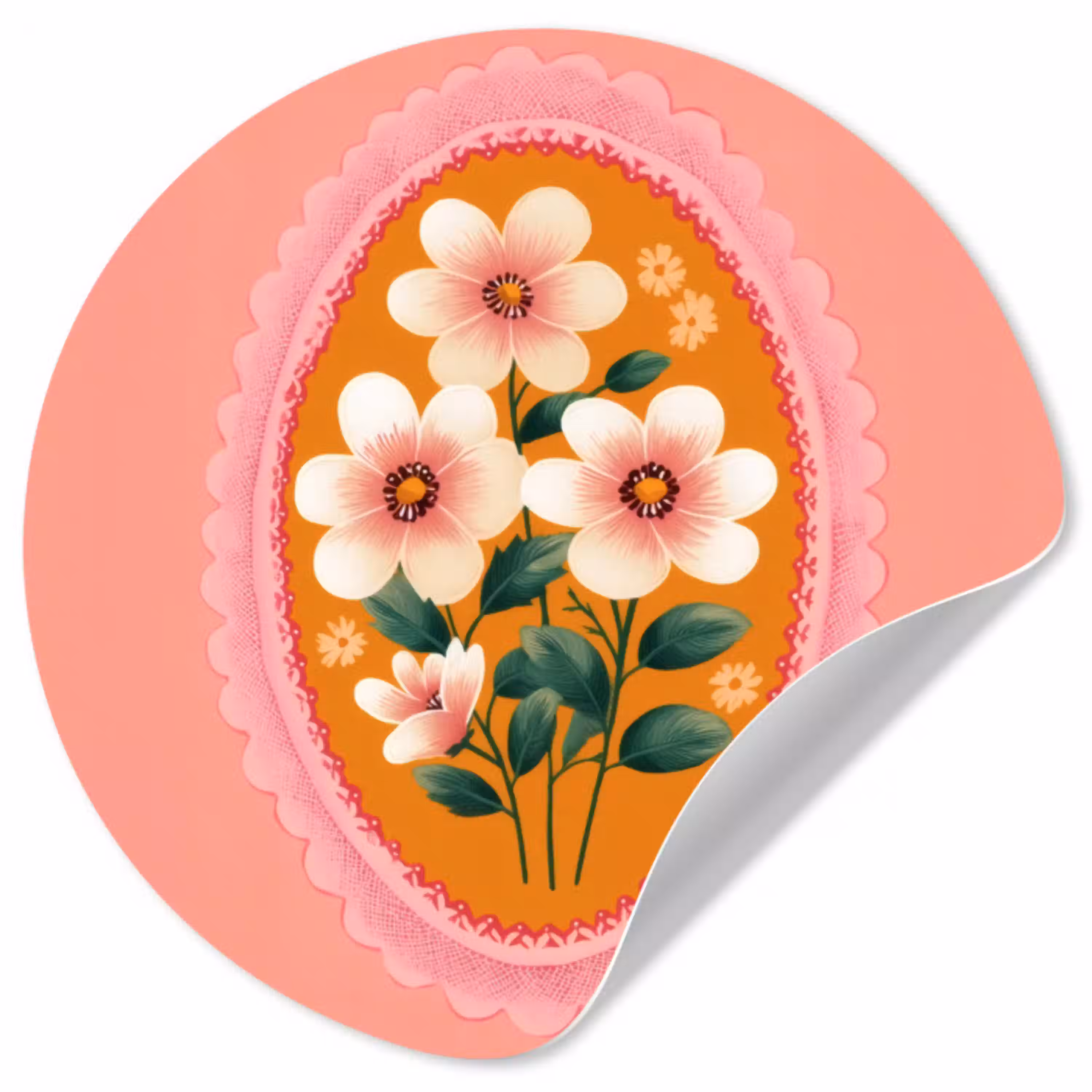 Illustratie - Bloemen - Rand - Roze Wandcirkel behangsticker klein -3d