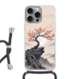 Aziatisch - Bloesem - Rood Hoesje iPhone 16 Pro Max met koord klein -3d
