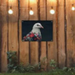 Duif - Bloemen - Wit - Zwart tuinposter los doek klein -sfeer1