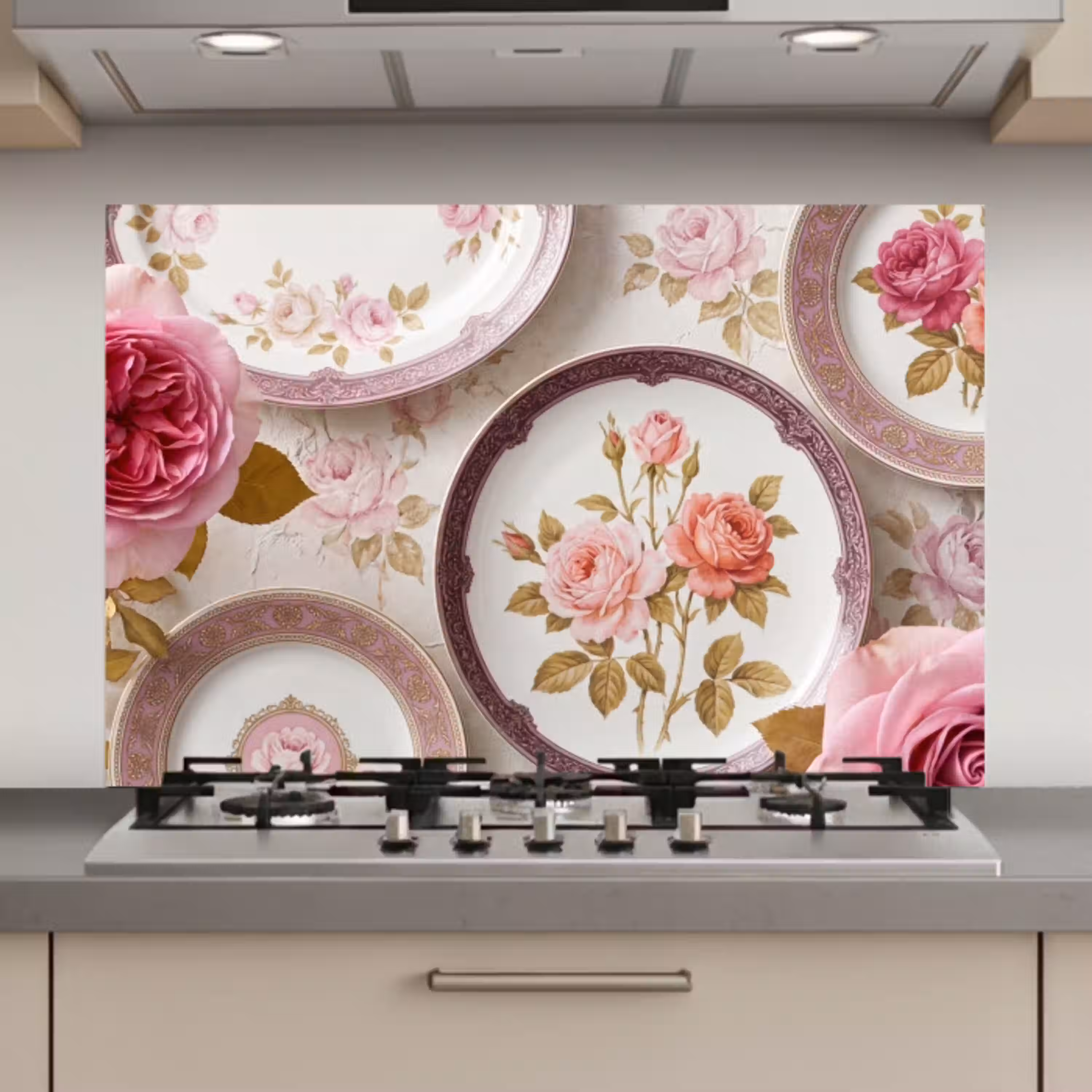 Bloemen - Patroon - Vintage - Roze - Decoratie keuken achterwand spatscherm klein -3d_website
