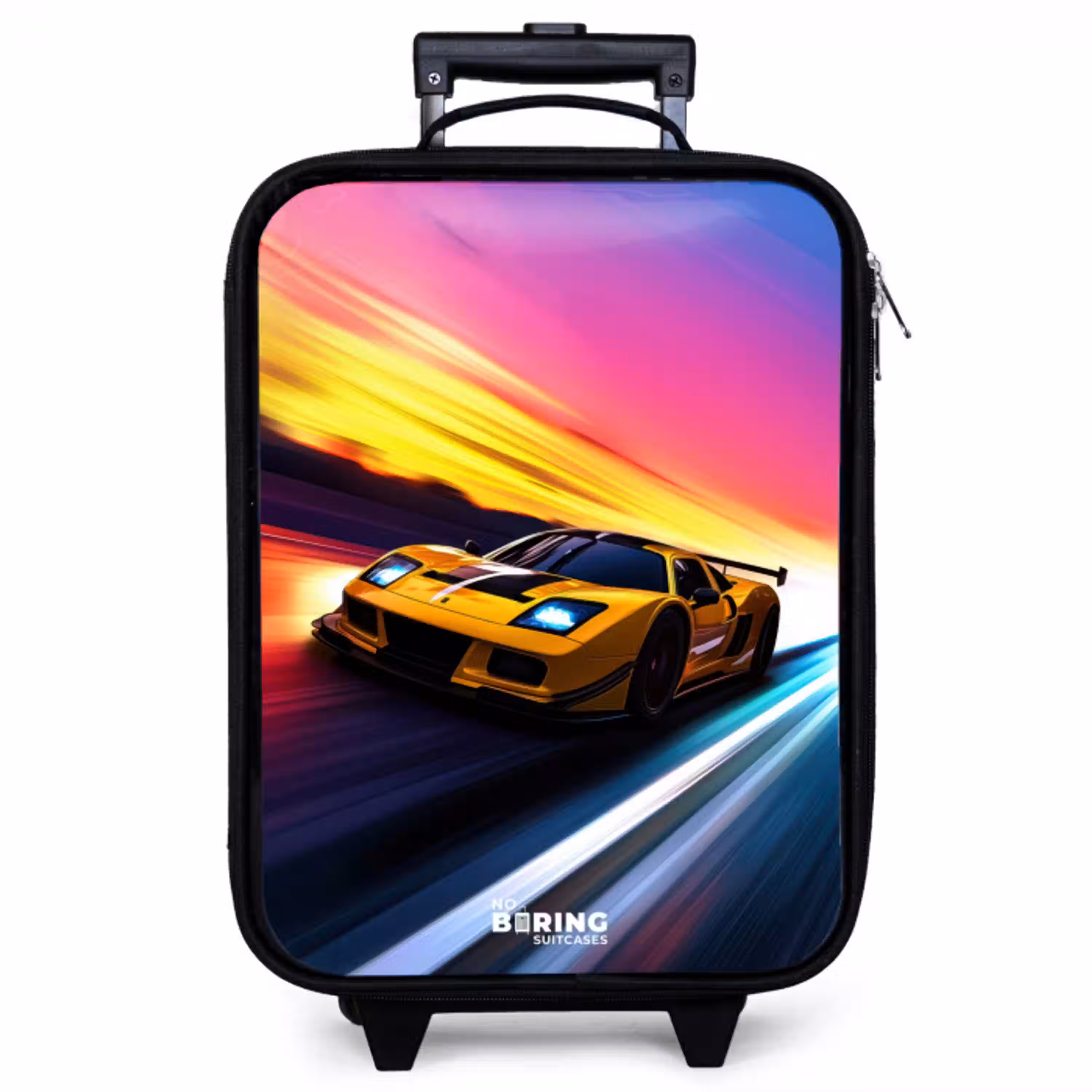 Gele raceauto bij kleurrijke zonsondergang Kinderkoffer - Zwart klein -zzz_website3d