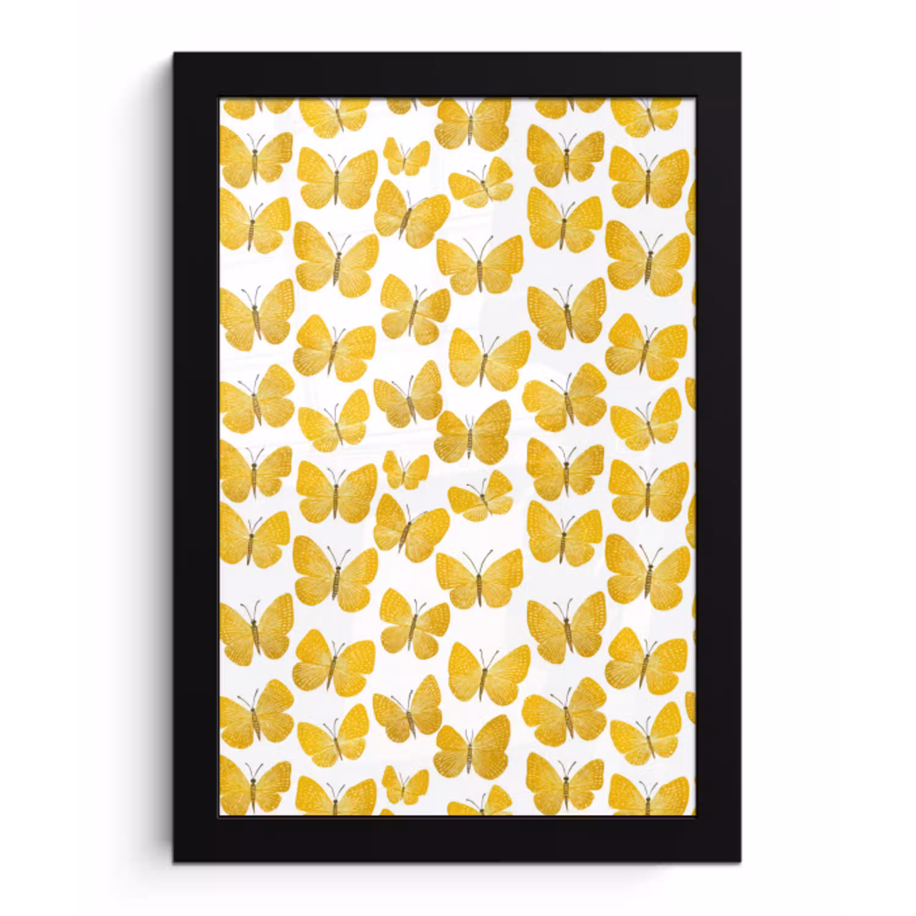 Vlinders - Botanisch - Illustratie - Geel - Wit fotolijst zwart zonder passe partout klein 224 -3d