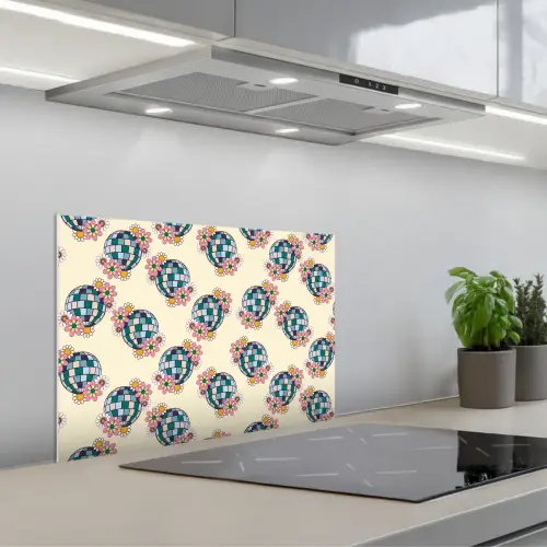 Retro - Disco - Bloemen - Discobal keuken achterwand spatscherm klein 900 -3d_schuin