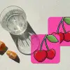 Kers - Roze - Fruit onderzetter kurk middel -sfeer4