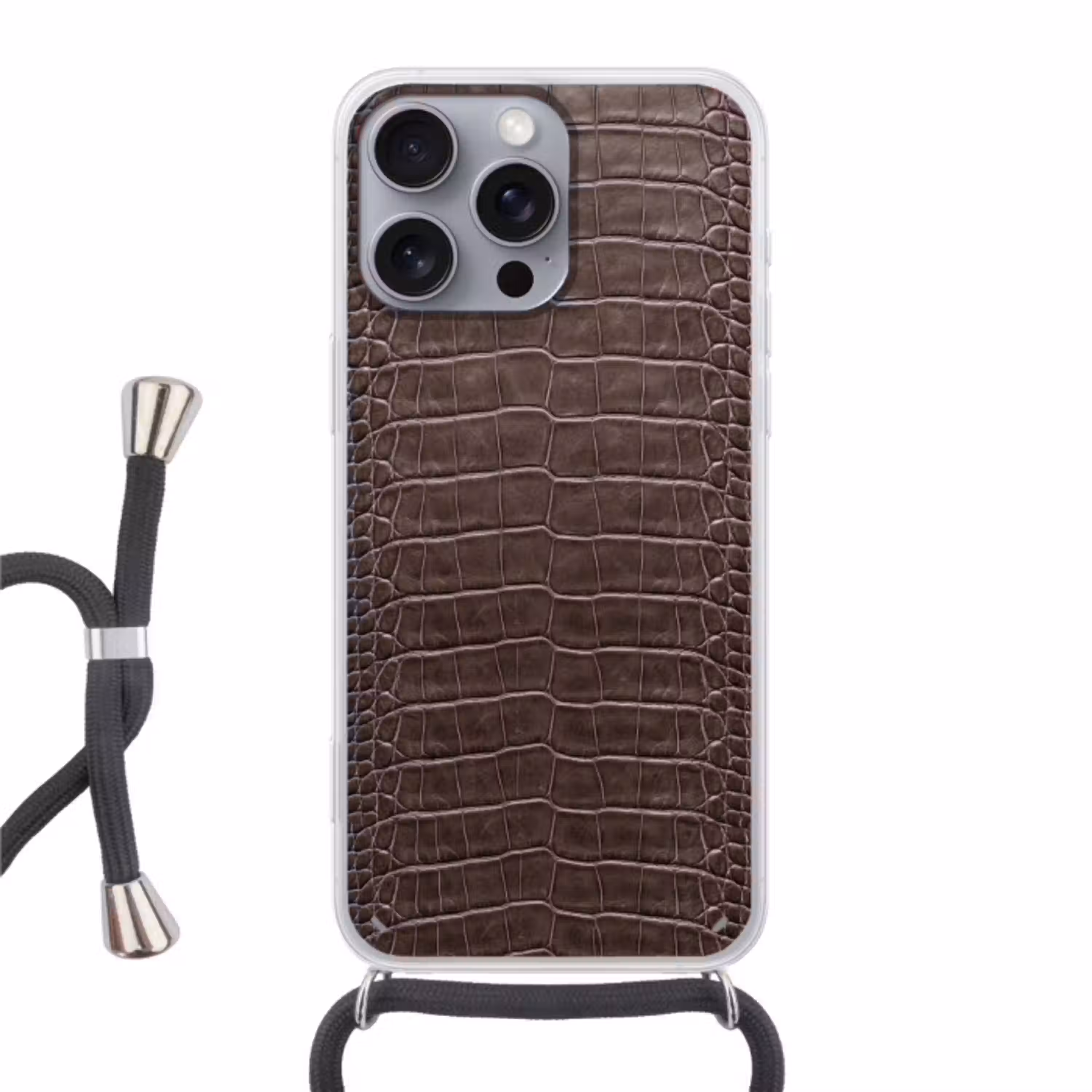 Leer - Krokodil - Mat Hoesje iPhone 16 Pro Max met koord klein -3d