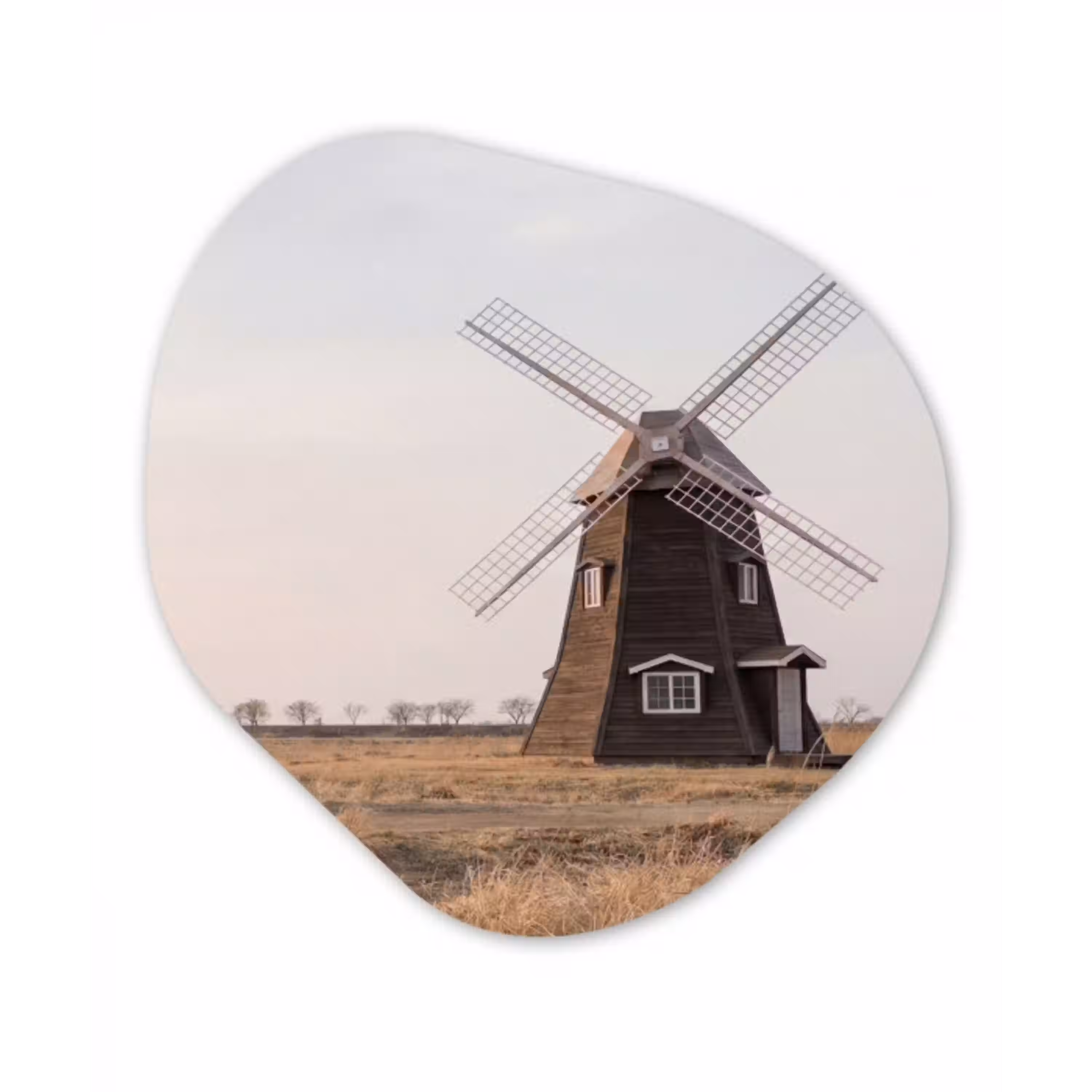 Windmolens - Landschap - Veld Wandcirkel Organisch Aluminium middel -3d