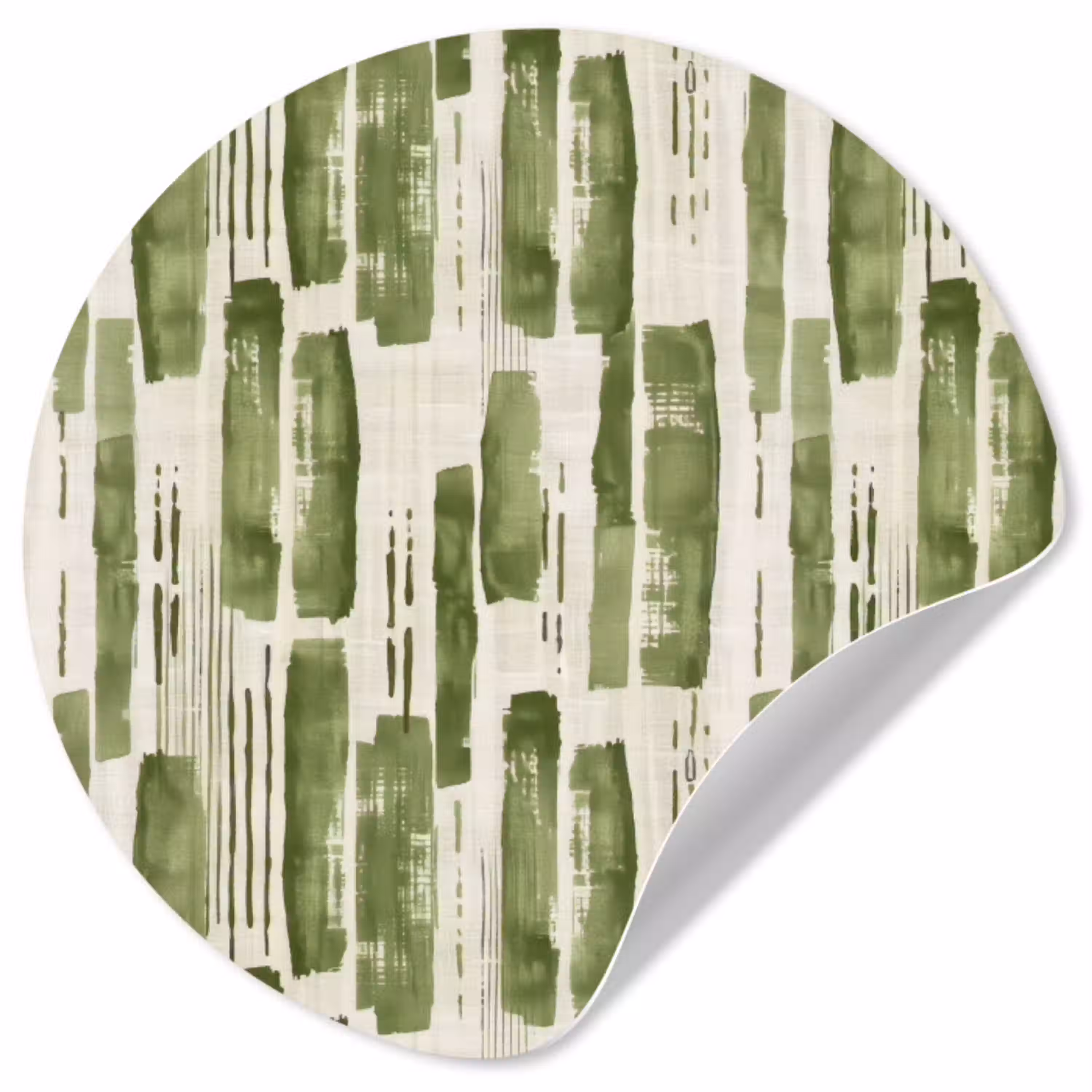 Groen - Abstract - Penseelstreken - Linnen - Patroon Wandcirkel behangsticker klein 186 -3d