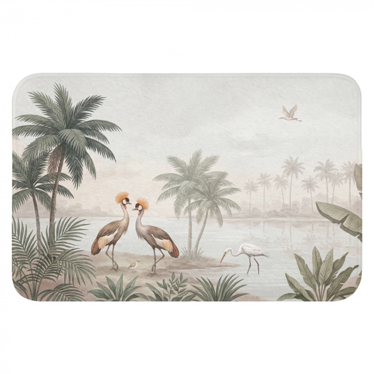 Kraanvogels - Palmbomen - Tropisch Badmat klein -3d
