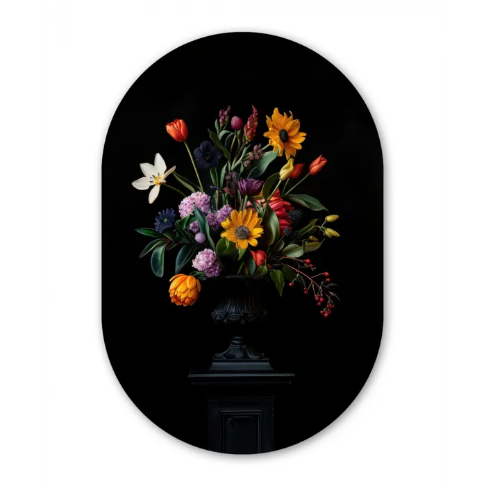 Zonnebloemen - Boeket - Kleurrijk Wandcirkel Ovaal Glas middel -3d