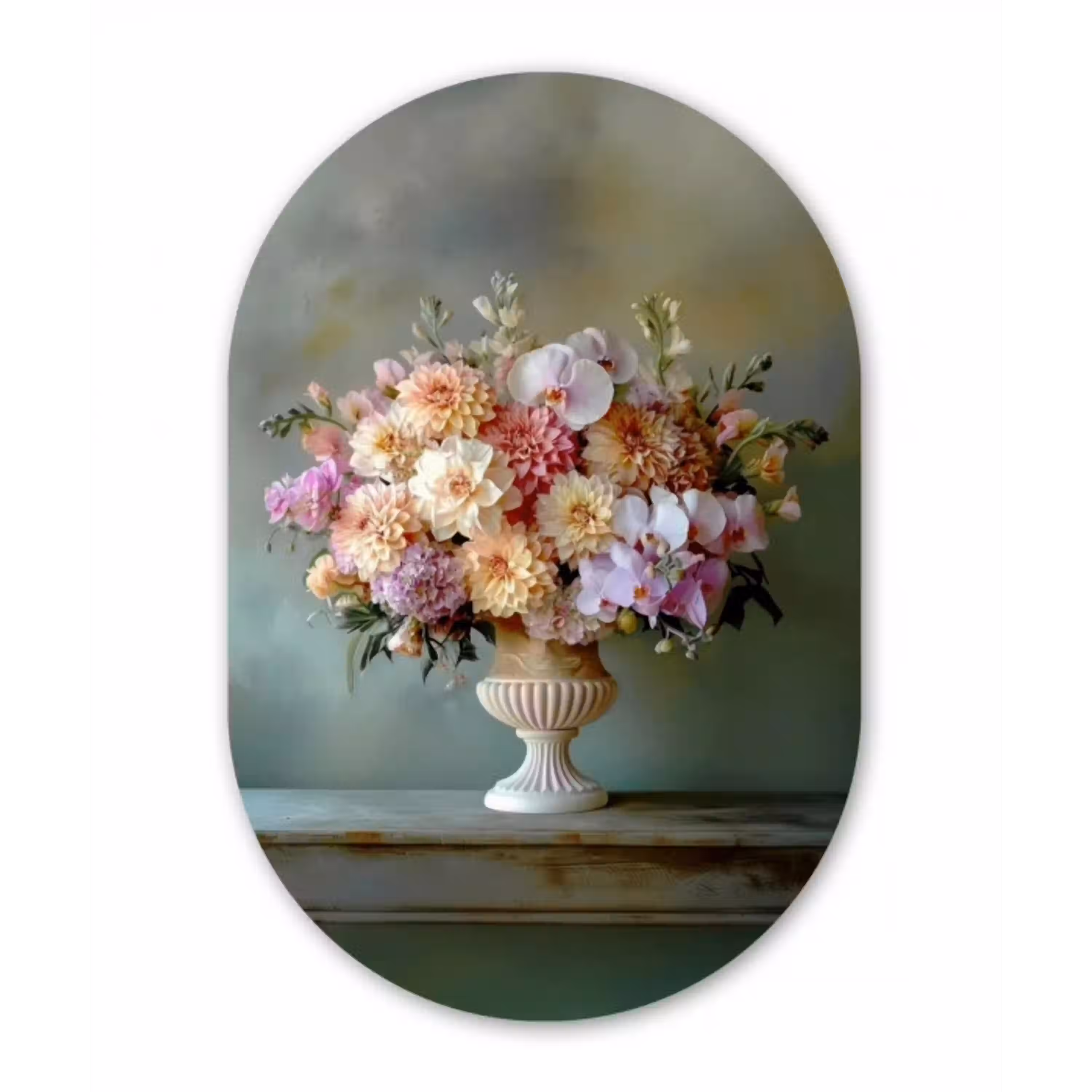 Orchidee - Boeket - Vaas - Bloemen Wandcirkel Ovaal Glas middel -3d