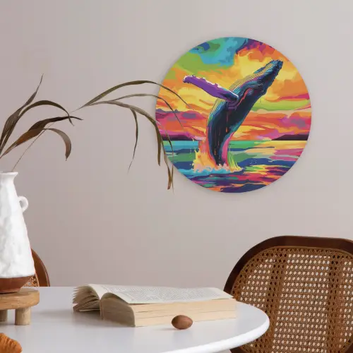 Zonsondergang - Walvis - Geschilderd - Kleurrijk Akoestische PET Vilt - Rond klein -sfeer3