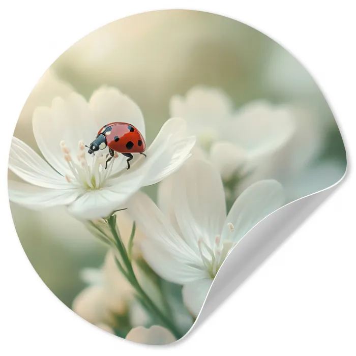 Lieveheersbeestje - Bloemen - Wit Wandcirkel behangsticker klein -3d
