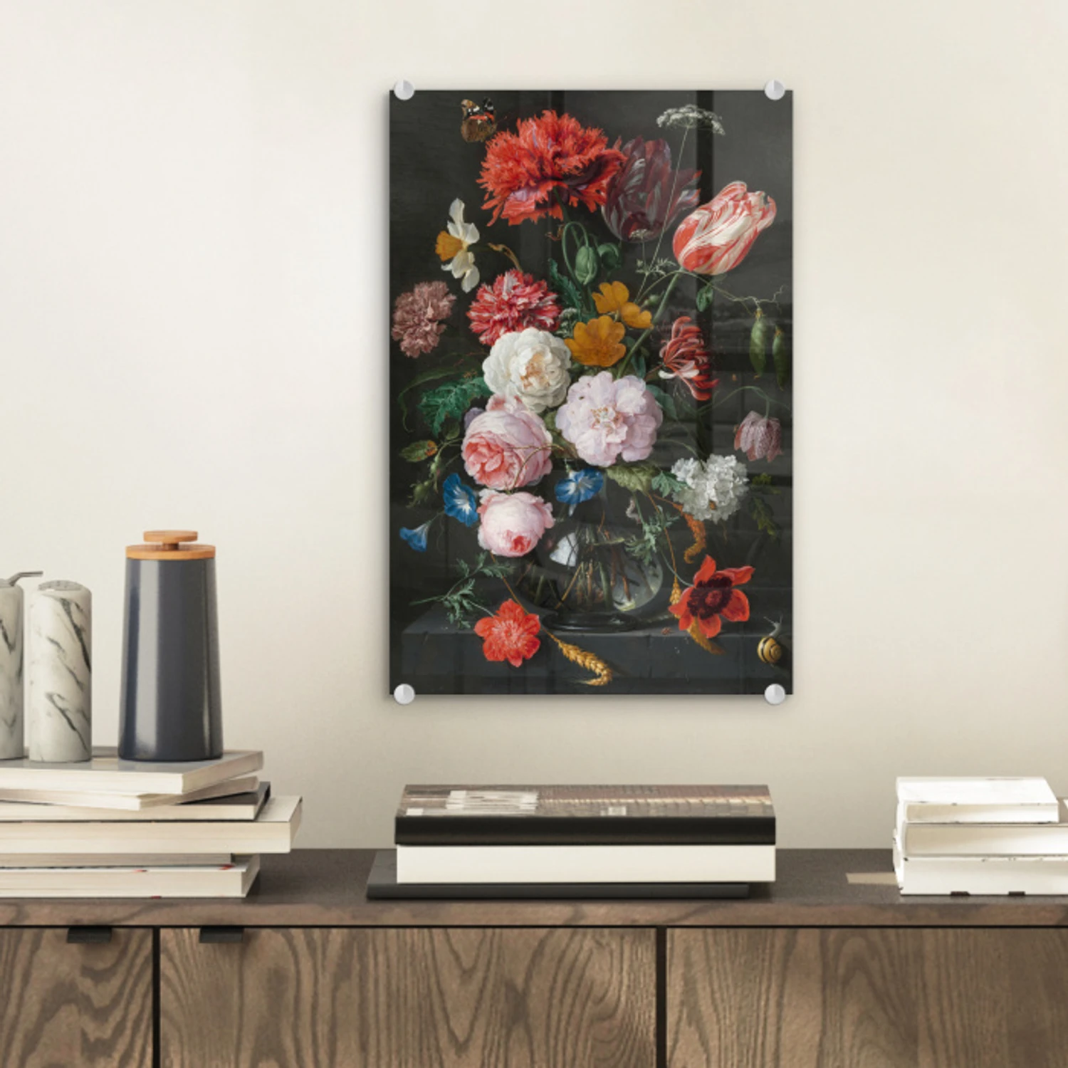 Stilleven met bloemen in een glazen vaas - Schilderij van Jan Davidsz. de Heem plexiglas 5mm klein -sfeer1