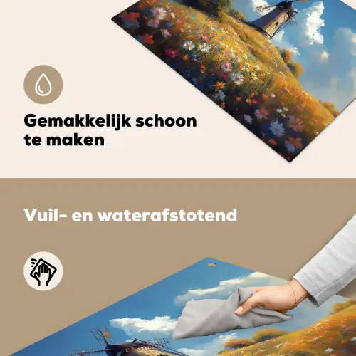 Windmolen - Heuvel - Bloemen - Kleurrijk Inductie beschemer met haakjes klein -ky-schoon-nl