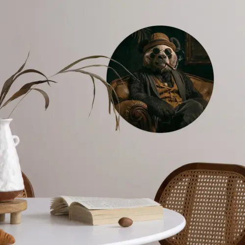 Panda - Hoed - Bril - Pak Wandcirkel behangsticker klein -sfeer3