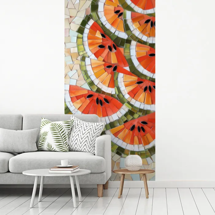 Mozaïek - Watermeloen - Rood - Pitten fotobehang vinyl groot -woonkamer