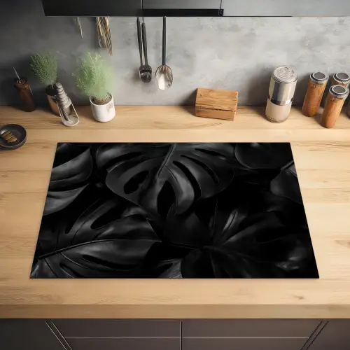 Zwart - Monstera - Bladeren Inductie beschermer vinyl 3mm klein -sfeer5