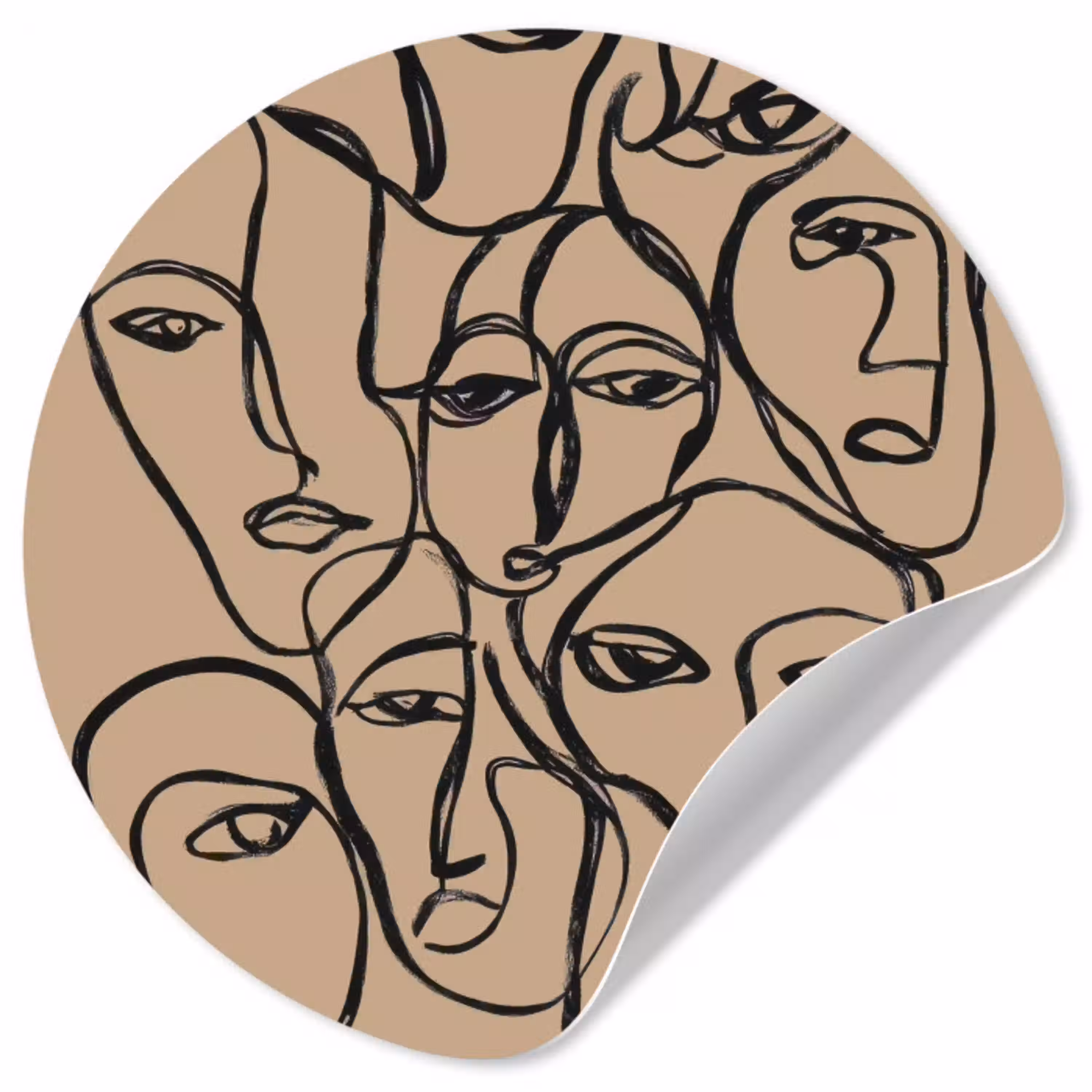 Gezichtenzee - Lijntekening - Abstract Wandcirkel behangsticker klein -3d
