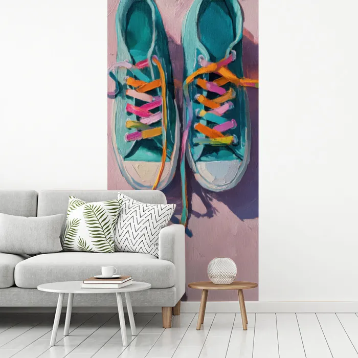 Sneakers - Veters - Kleurrijk - Schaduw fotobehang vinyl groot -woonkamer