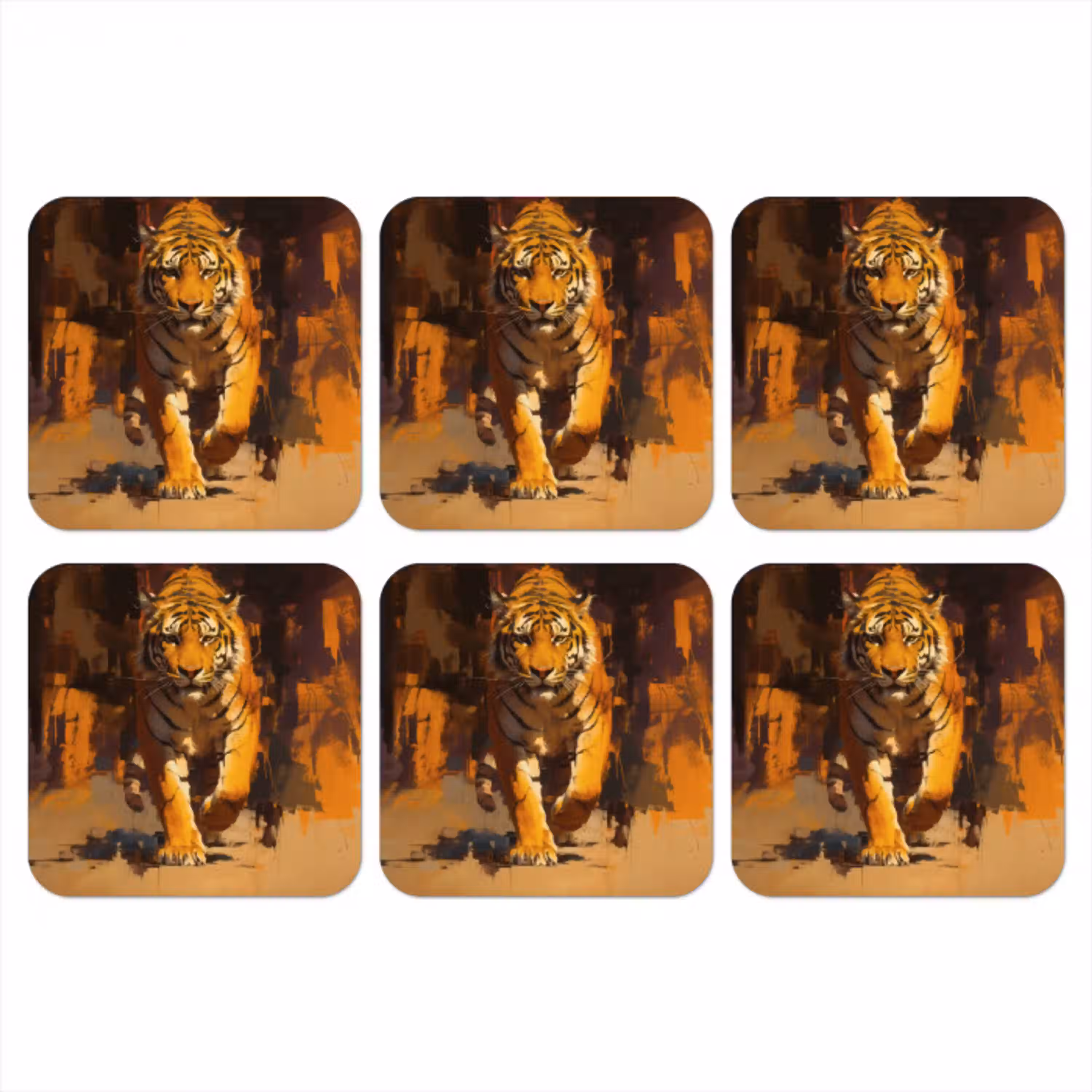 Tijger - Geschilderd - Oranje - Penseelstreken onderzetter kurk middel -3d