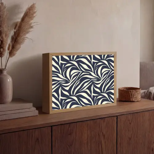 Bladvormen - Blauw - Patroon - Wit Light Box met batterij (Wandlamp) middel 907 -sfeer2