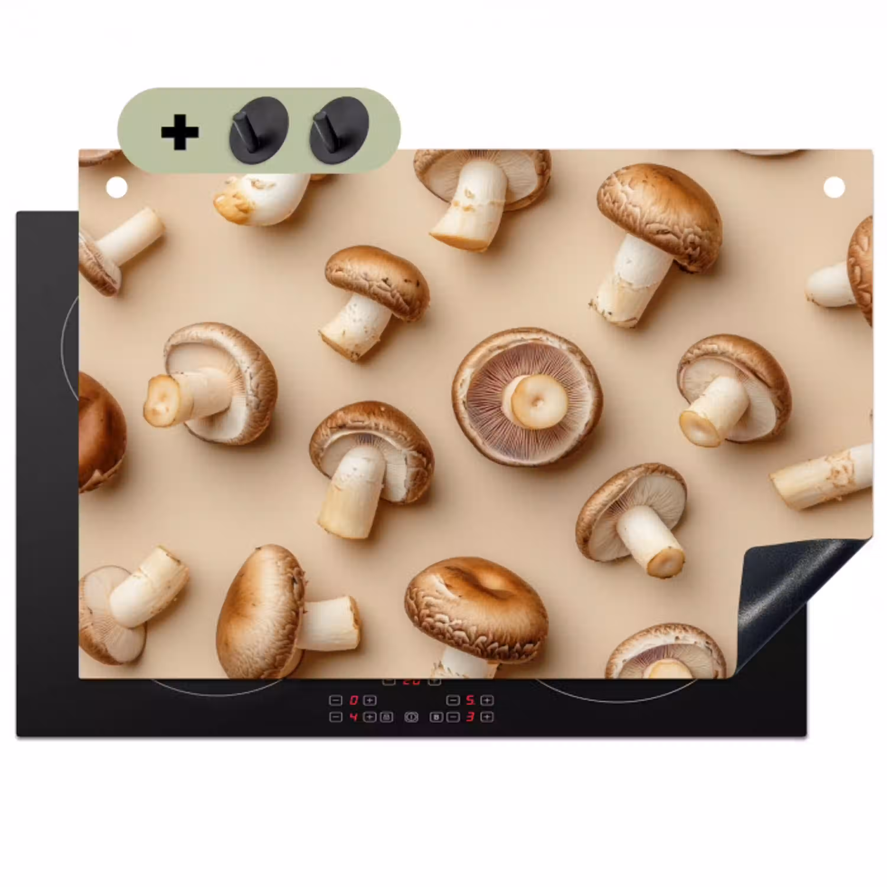 Kastanje Champignons - Beige Inductie beschemer met haakjes klein -3d