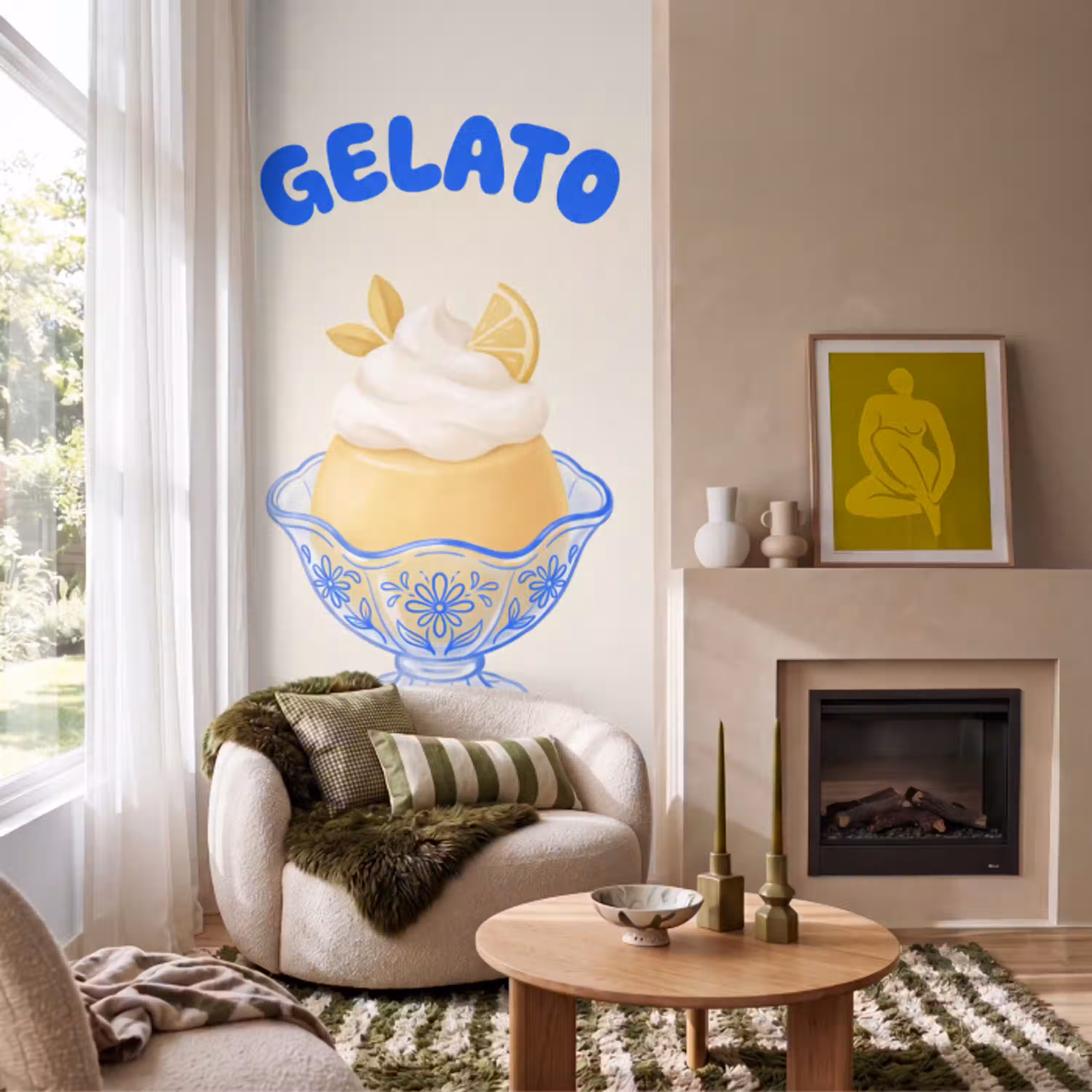 IJs - Citroen - Illustratie - Geel - Dessert Behang Vlies klein -sfeer2