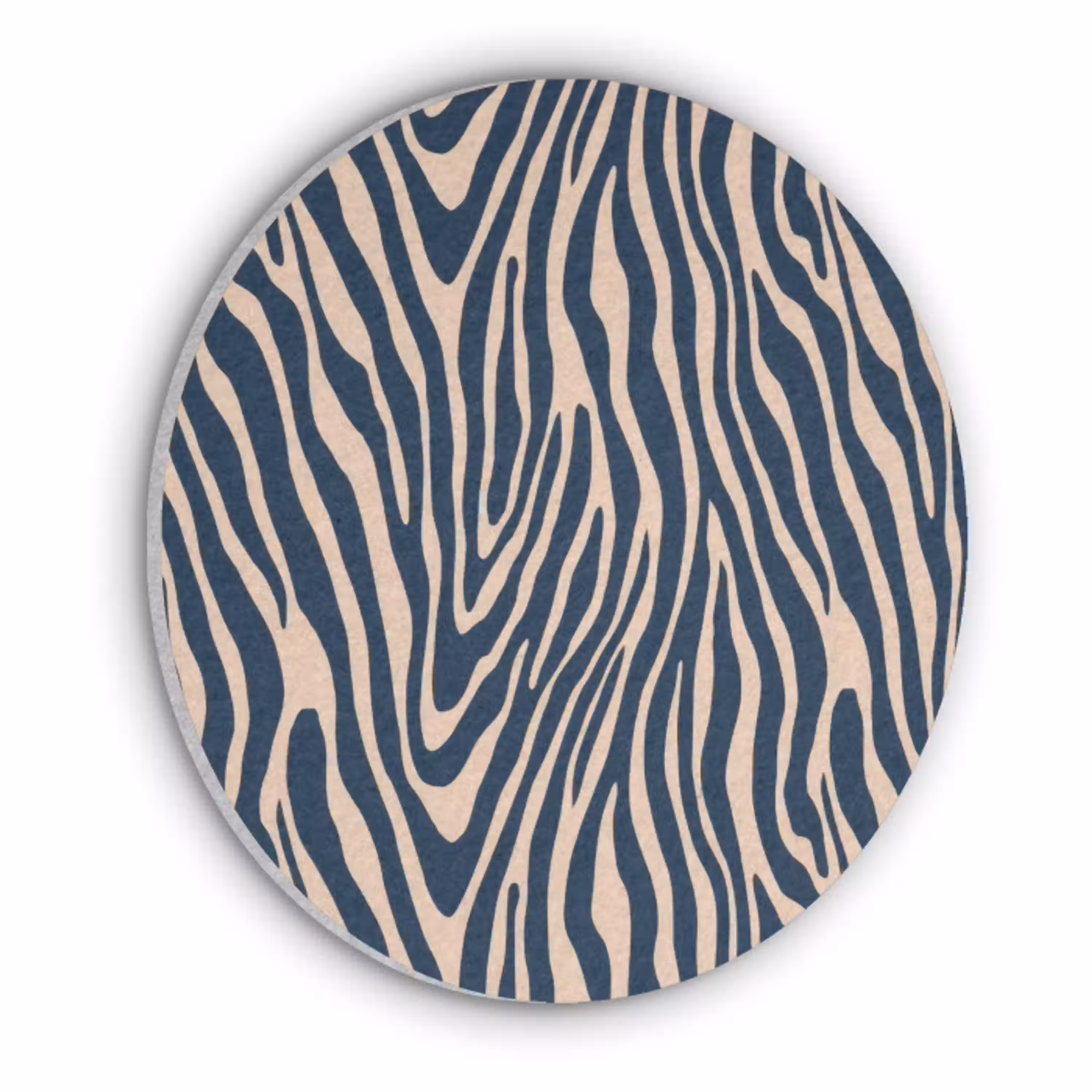 Zebra - Patroon - Blauw - Beige Akoestische PET Vilt - Rond klein 838 -3d