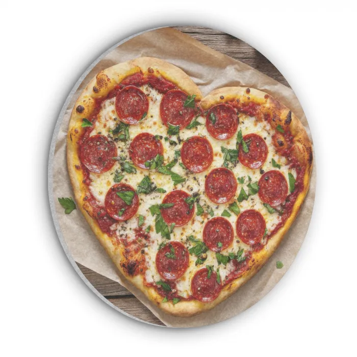 Pizza - Hart - Pepperoni - Tomaat Akoestische PET Vilt - Rond klein -3d