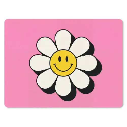 Smiley - Bloem - Roze muismat rubber klein -3d