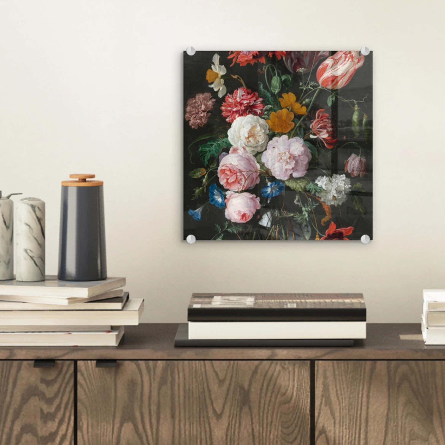 Stilleven met bloemen in een glazen vaas - Schilderij van Jan Davidsz. de Heem plexiglas 5mm klein -sfeer1