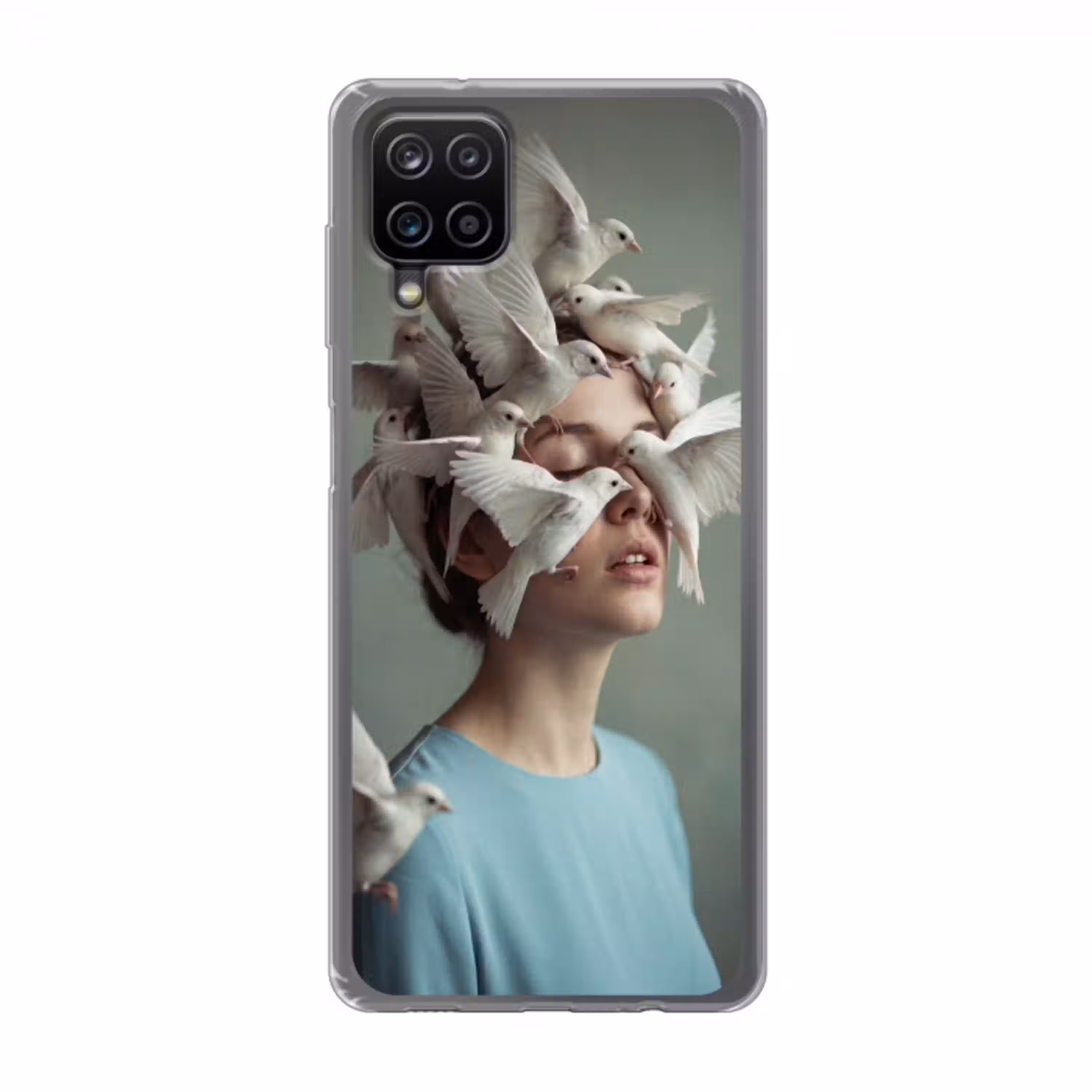 Vrouw - Vogels - Abstract - Modern - Wit Telefoonhoesje Samsung Galaxy A12 klein -3d