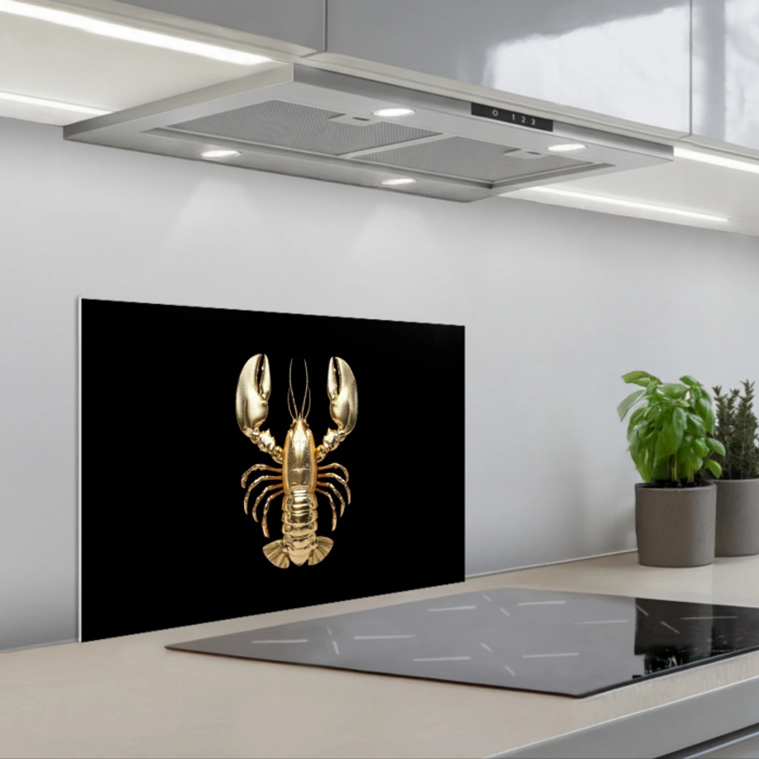 Kreeft - Goud - Textuur - Zwart keuken achterwand spatscherm klein -3d_schuin