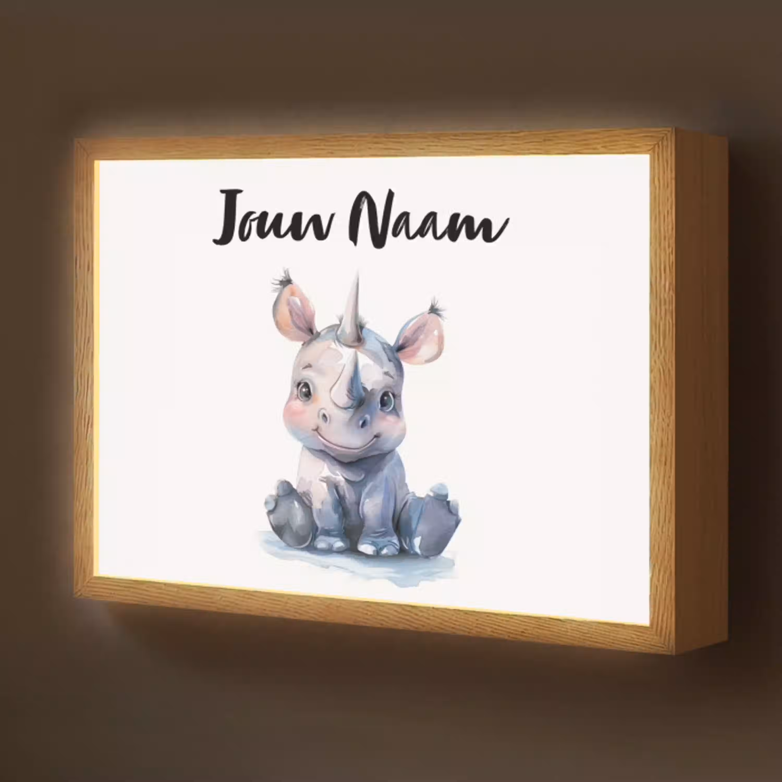 Neushoorn - Baby dier - Dieren Light Box met batterij (Wandlamp kind) middel -z3d_website